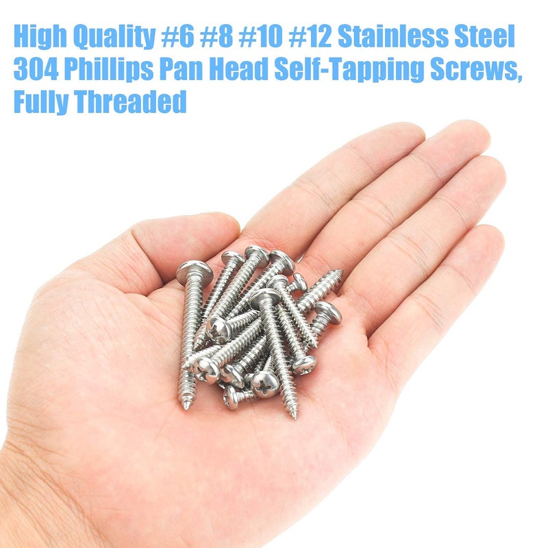DYWISHKEY 310 Pieces #6#8#10#12 Stainless Steel 304 Phillips Pan Head Self-Tapping Screws, Wood Screws Assortment Kit - Image 4
